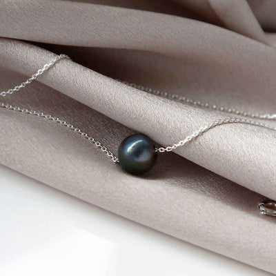 MK820 STERLING STERLING SILVER FRESH WATER BLACK PEARL NECKLACE 18 19.5
