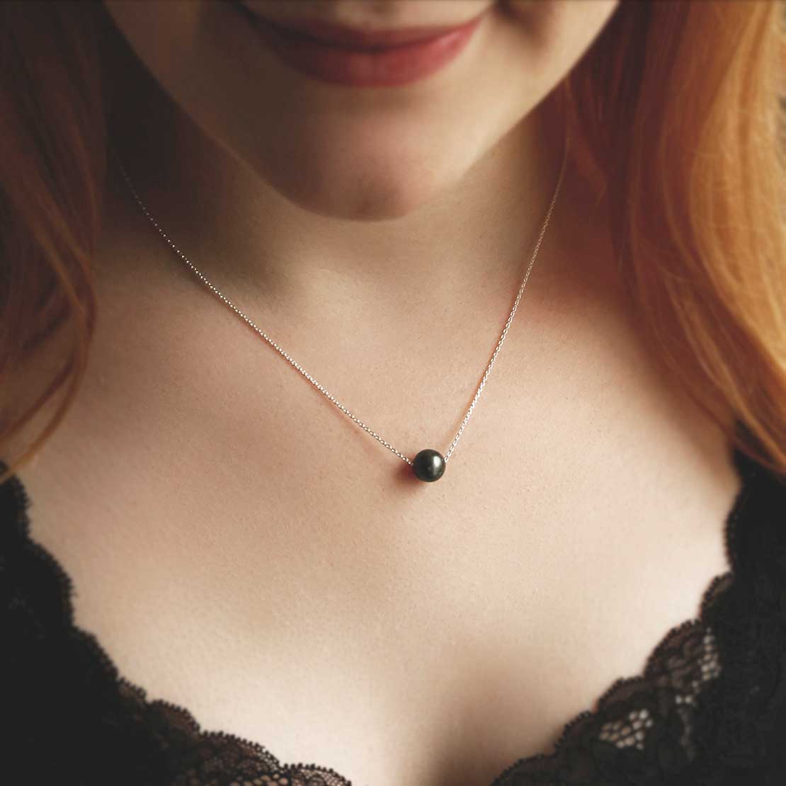 Sterling Silver Fresh Water Black Pearl Necklace