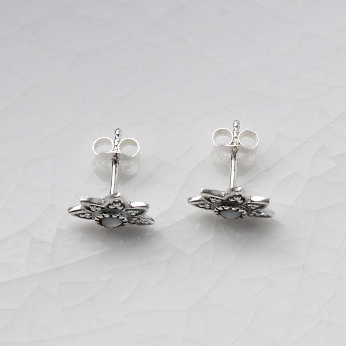 Sterling Silver Mother of Pearl Lotus Studs