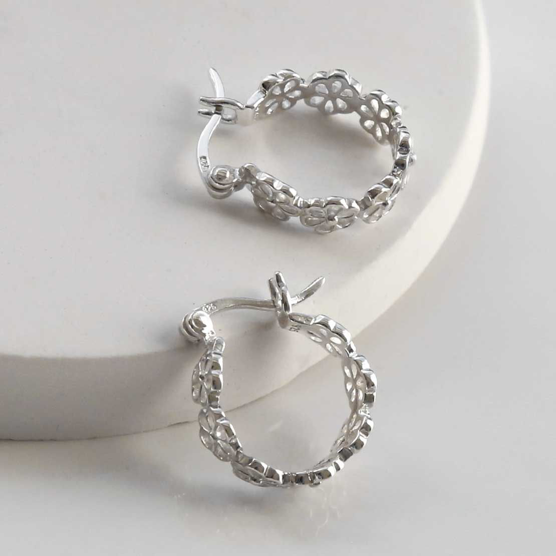 Sterling Silver Lace Flower Hoops