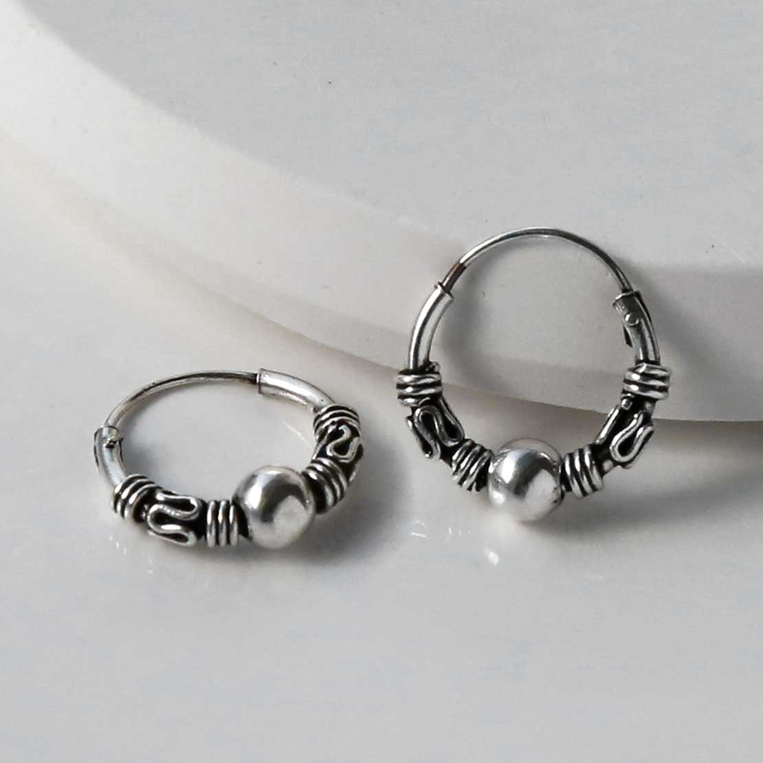 Sterling Silver Bali Indo Hoops