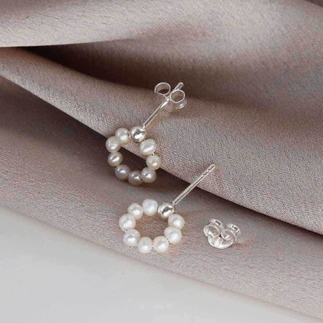 Sterling Silver Swinging Pearl Studs