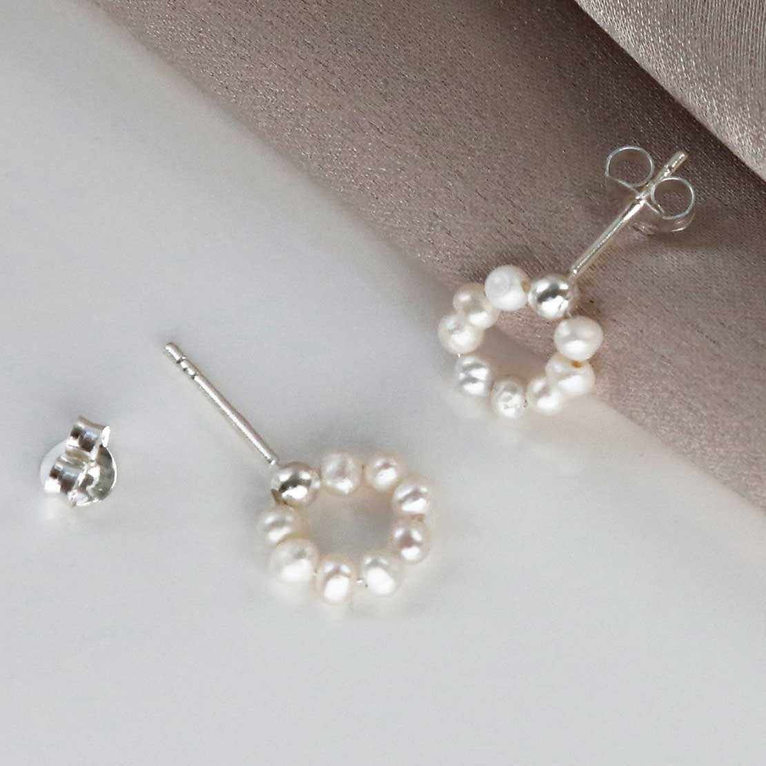 Sterling Silver Swinging Pearl Studs