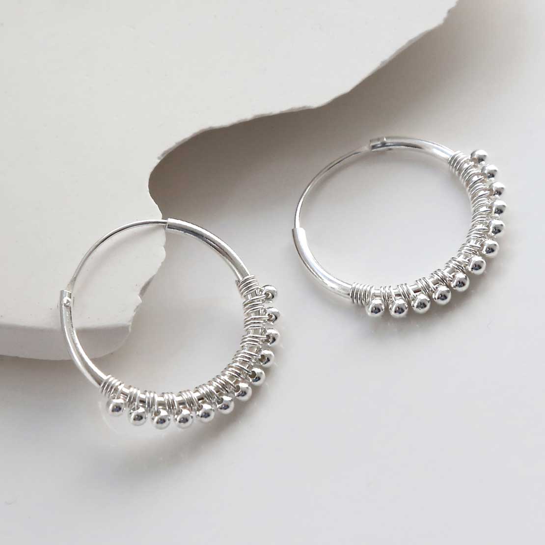 Sterling Silver Twelve Ball Detail Hoops