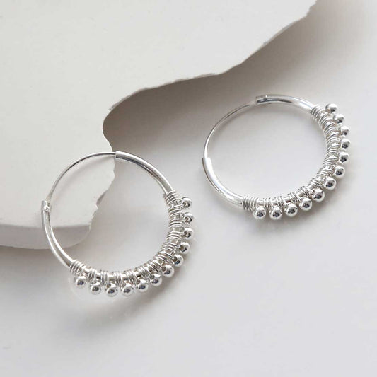 ML942 STERLING SILVER TWELVE BALL DETAIL HOOP 1110X1110 2