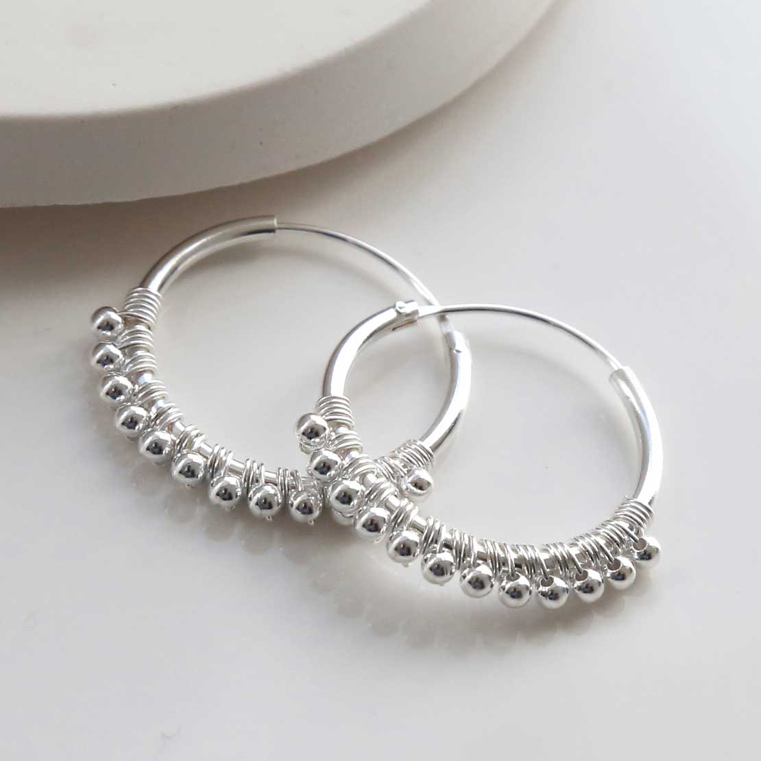 Sterling Silver Twelve Ball Detail Hoops
