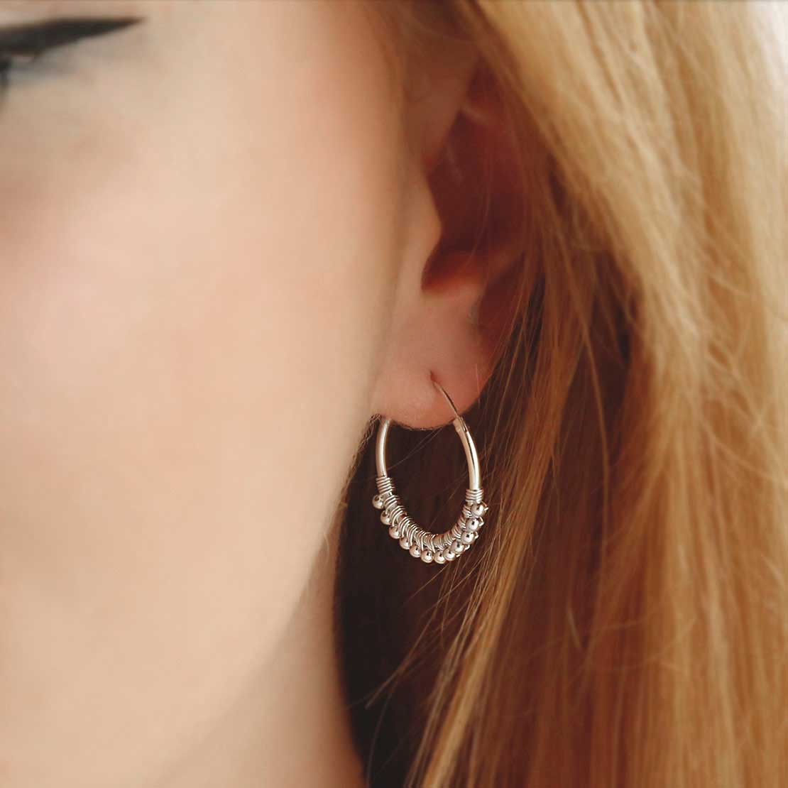 Sterling Silver Twelve Ball Detail Hoops