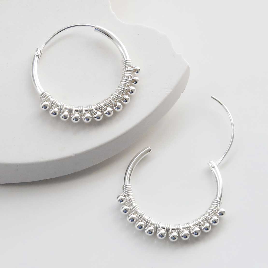 Sterling Silver Twelve Ball Detail Hoops