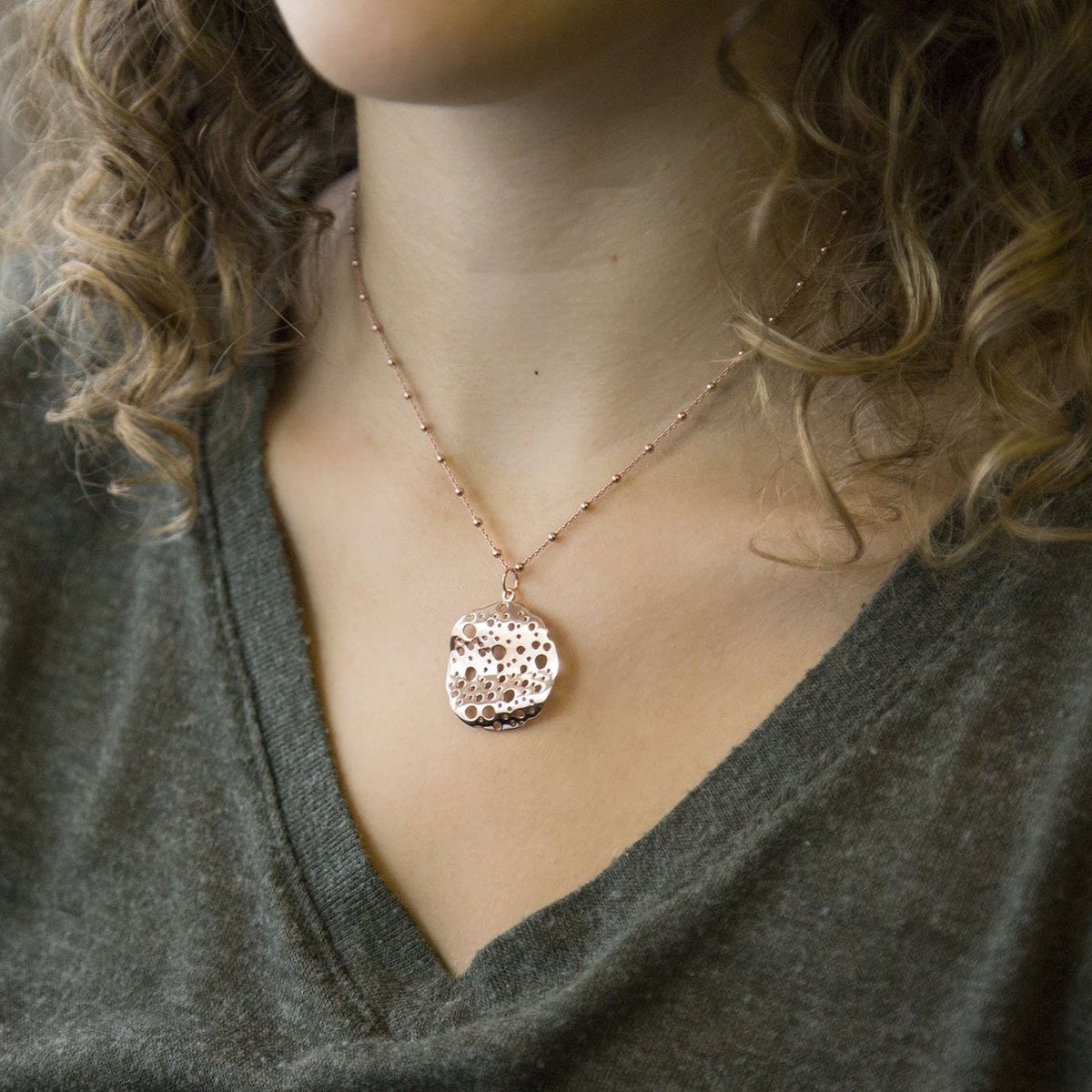 Rose Gold Plated Silver Sterling Moon Crater Necklace