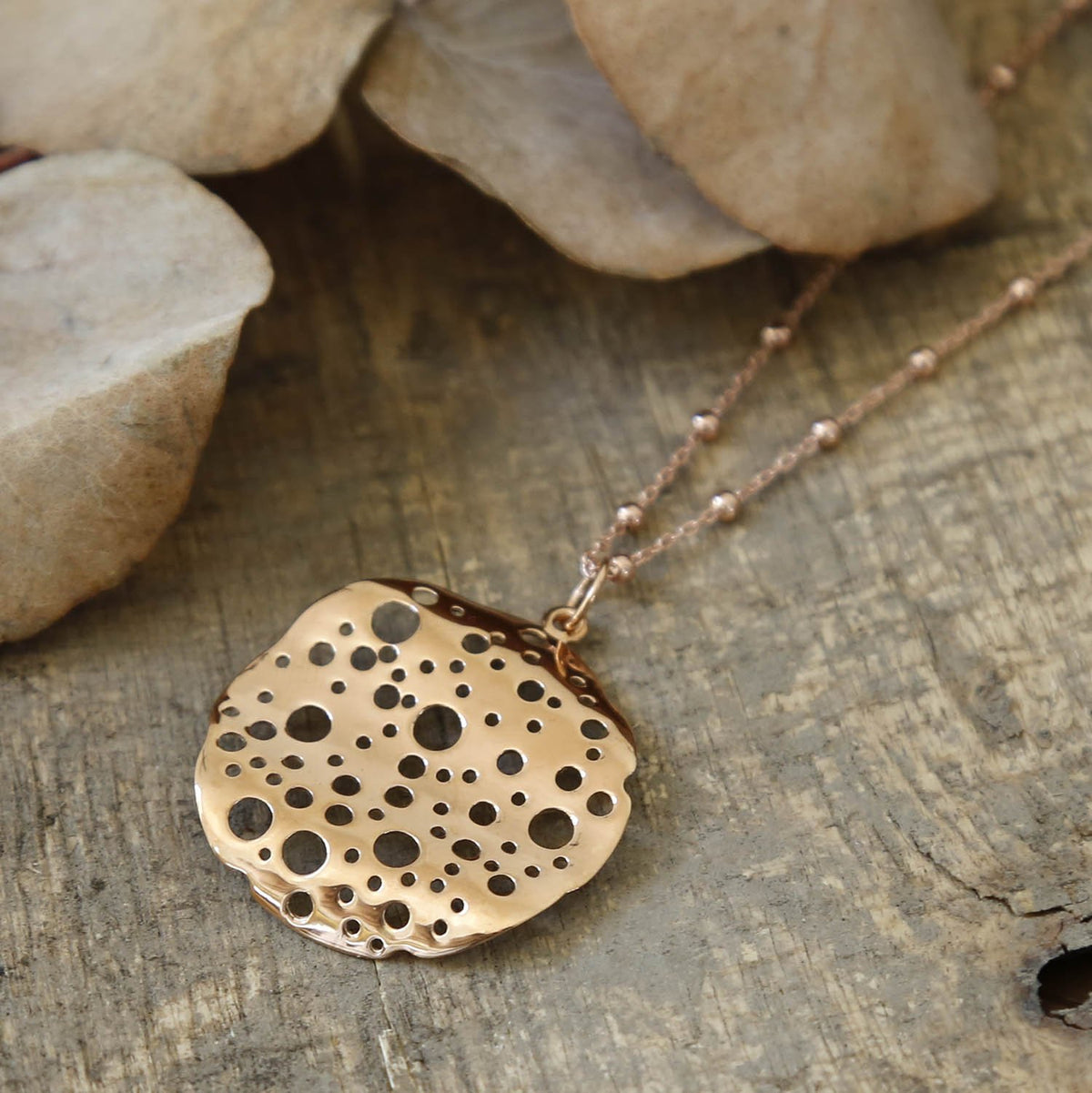 Rose Gold Plated Silver Sterling Moon Crater Necklace