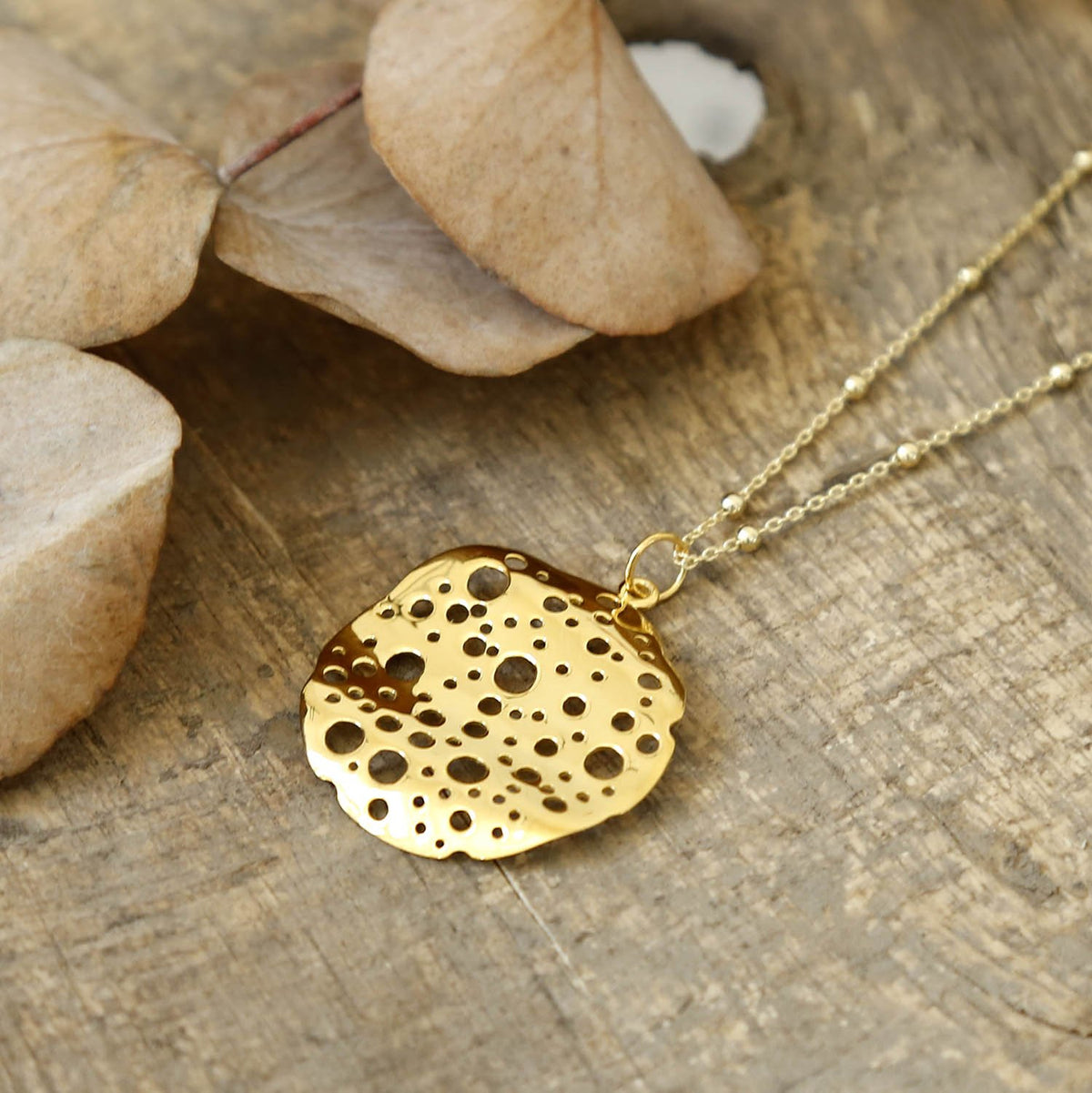 Gold Plated Silver Sterling Moon Crater Necklace