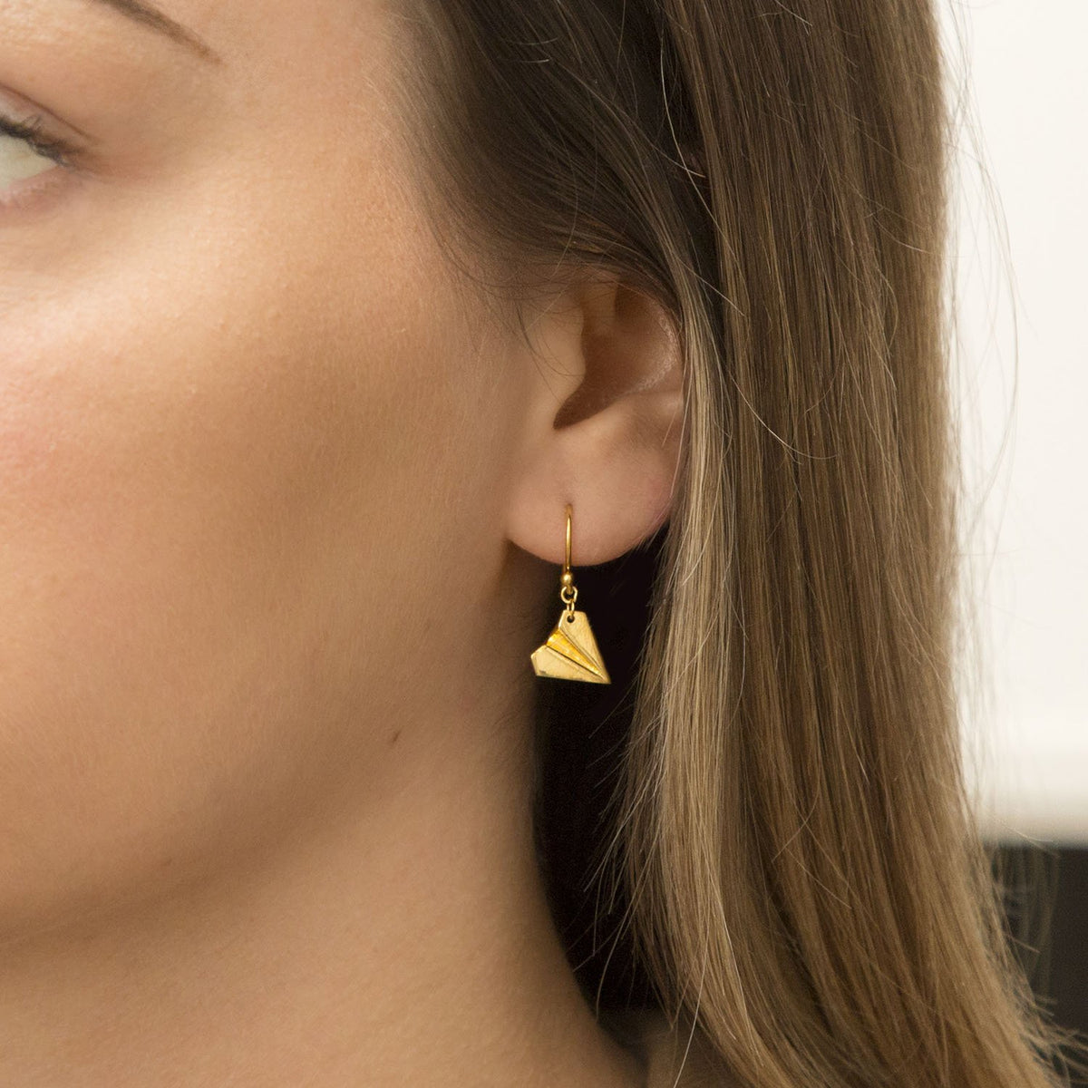 Gold Plated Sterling Silver Dangly Paper Airplane Earrings