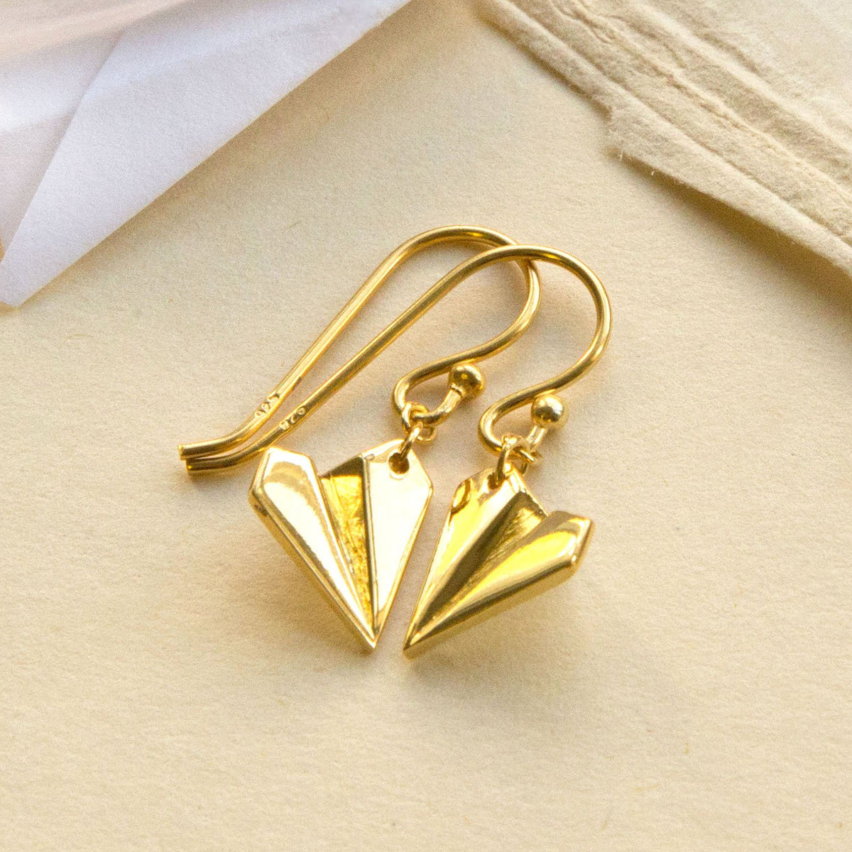 Gold Plated Sterling Silver Dangly Paper Airplane Earrings