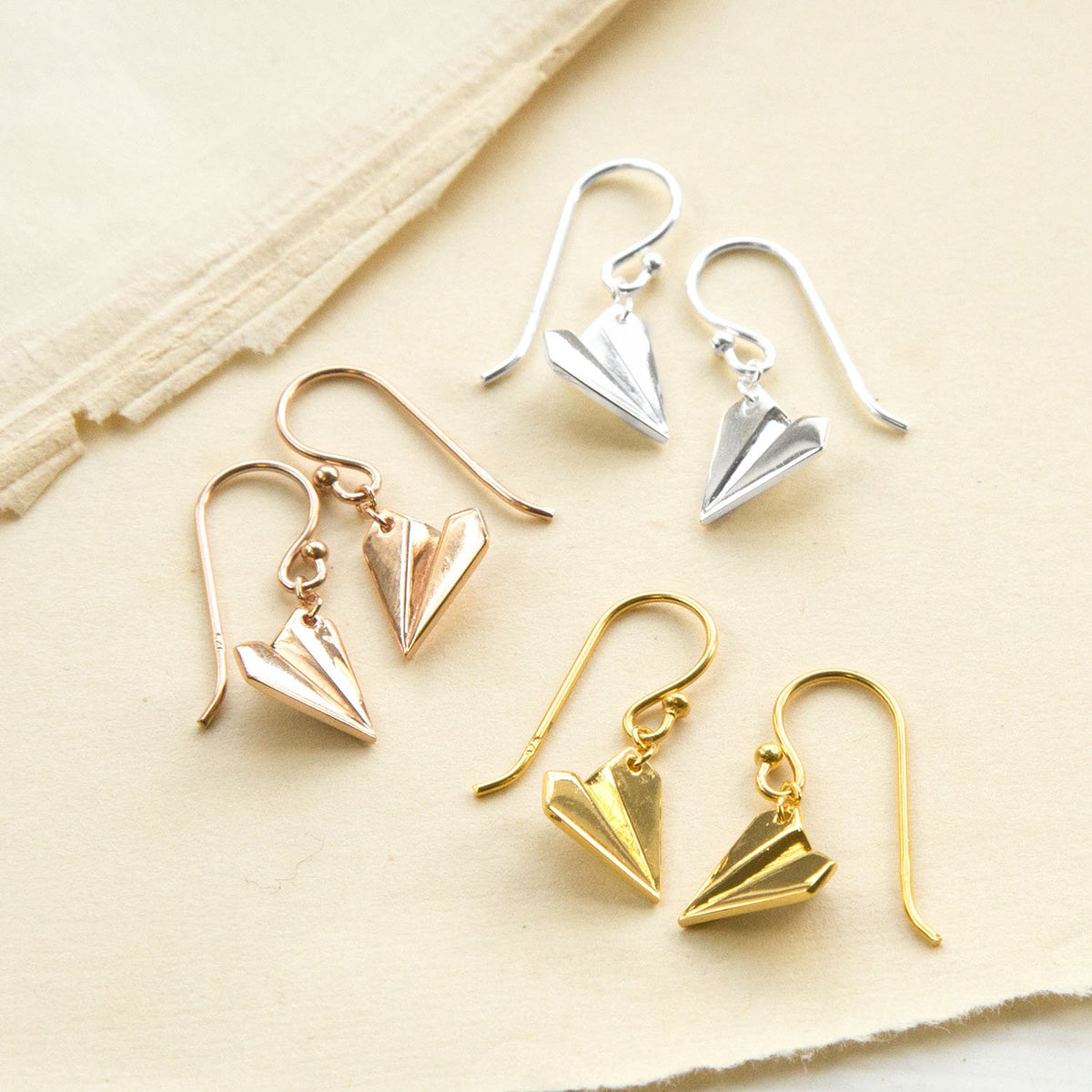 Gold Plated Sterling Silver Dangly Paper Airplane Earrings