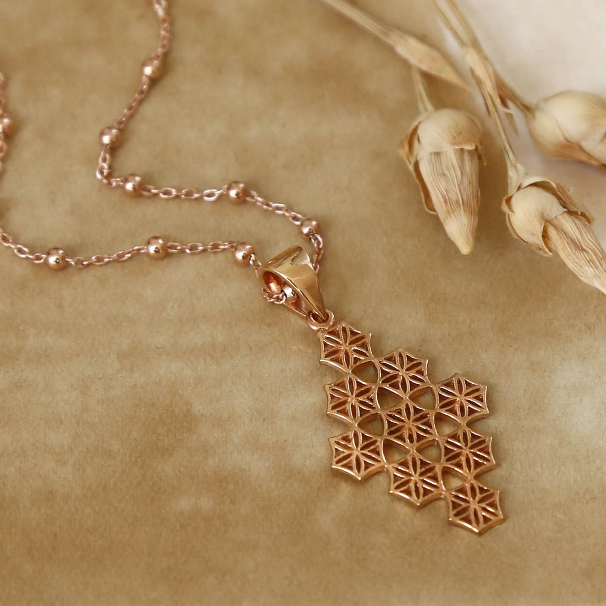 Rose Gold Plated Sterling Silver Moroccan Tile Necklace