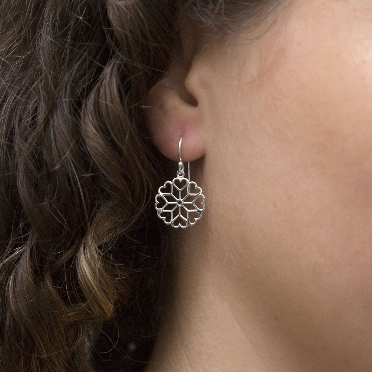 Sterling Silver Heart Mandala Dangly Earrings