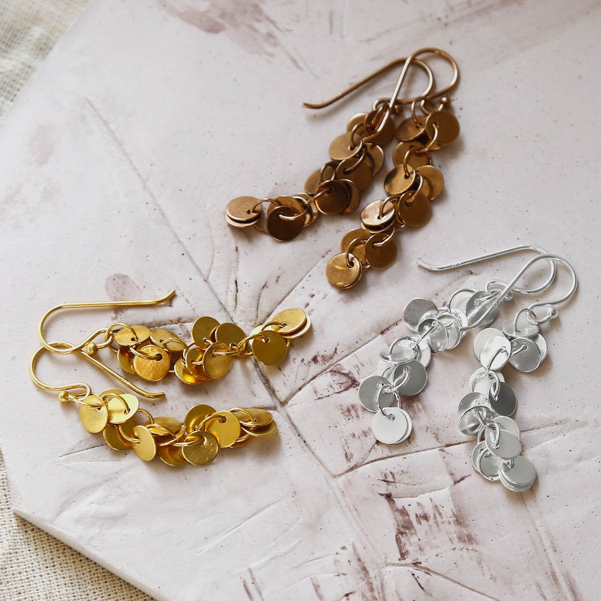 Rose Gold Plated Sterling Silver Dangly Sequin Earrings