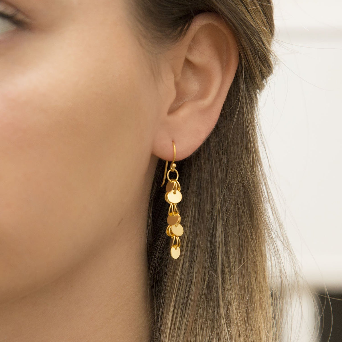 Gold Plated Sterling Silver Dangly Sequin Earrings