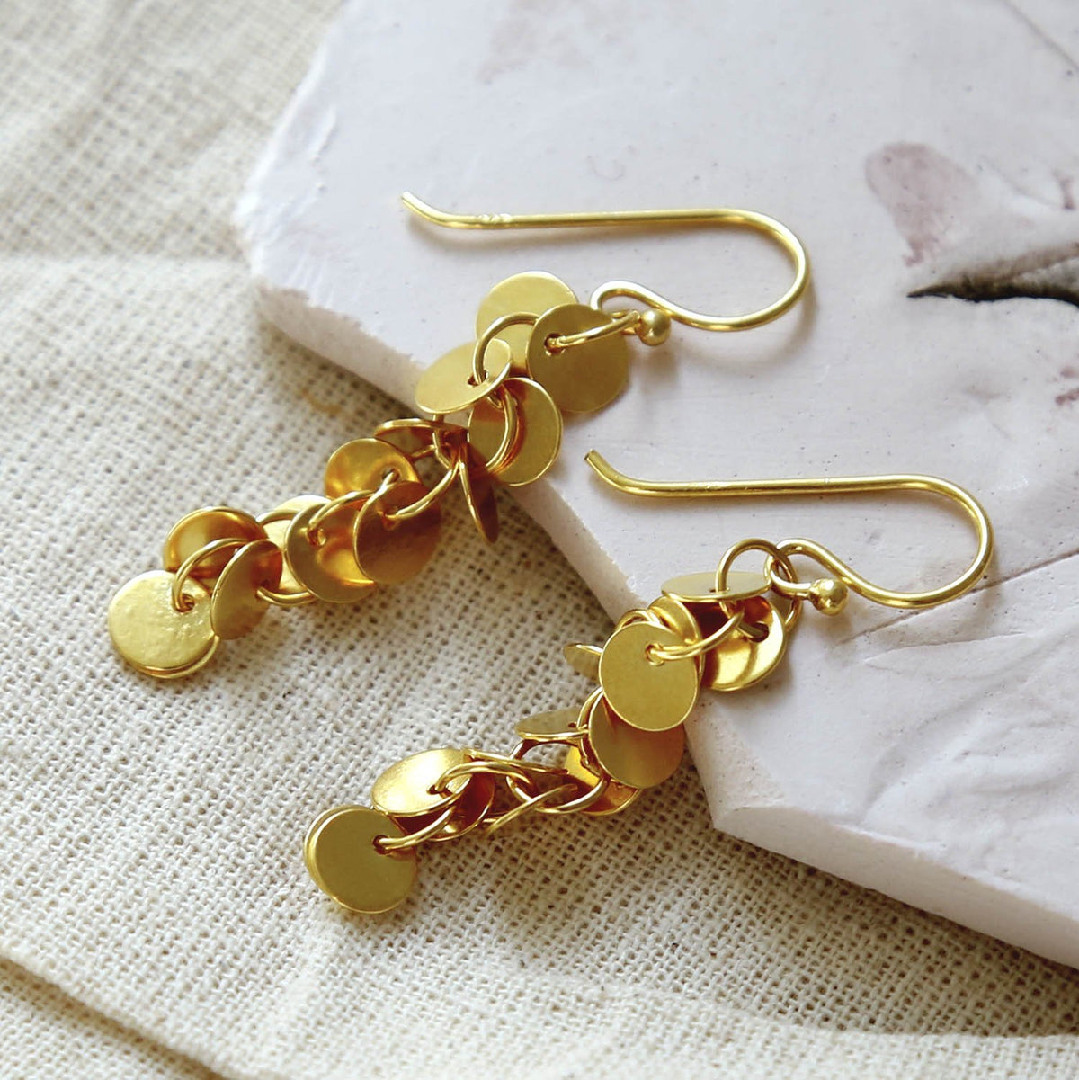 Gold Plated Sterling Silver Dangly Sequin Earrings
