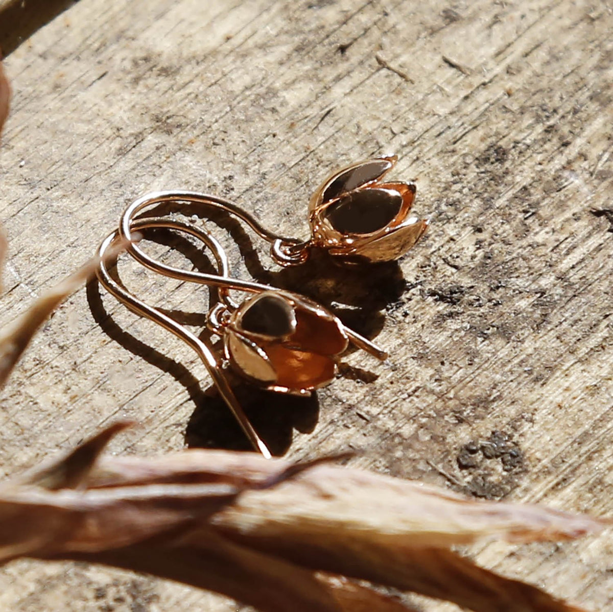 Rose Gold Plated Cherry Bell Flower Earrings