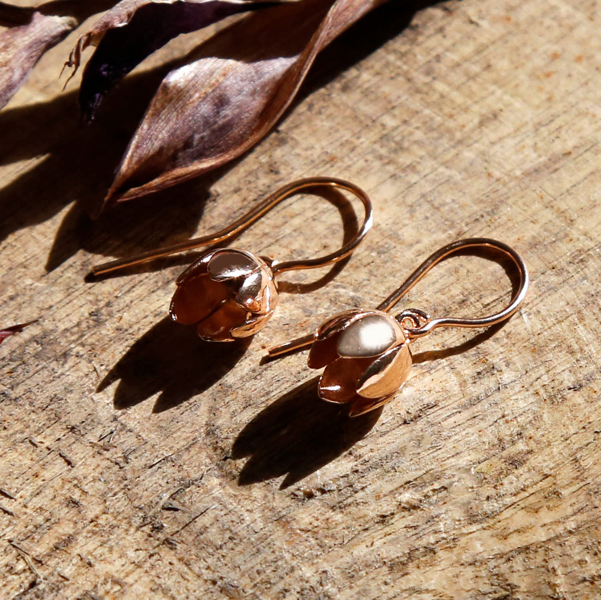 Rose Gold Plated Cherry Bell Flower Earrings