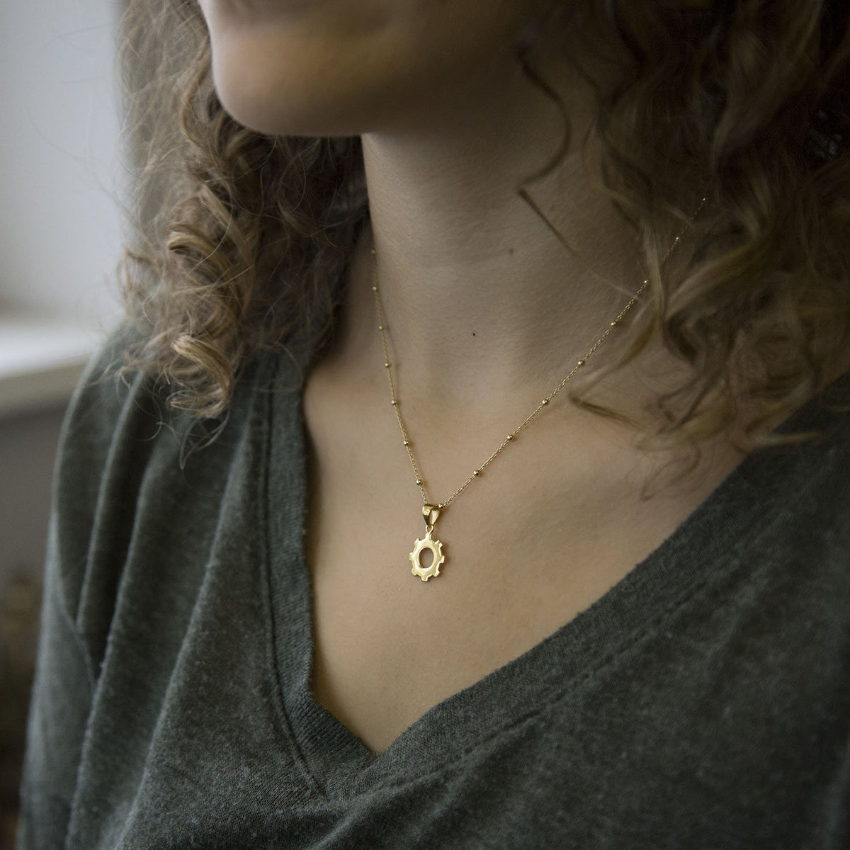 Gold Plated Sterling Silver Industrial Cog Necklace