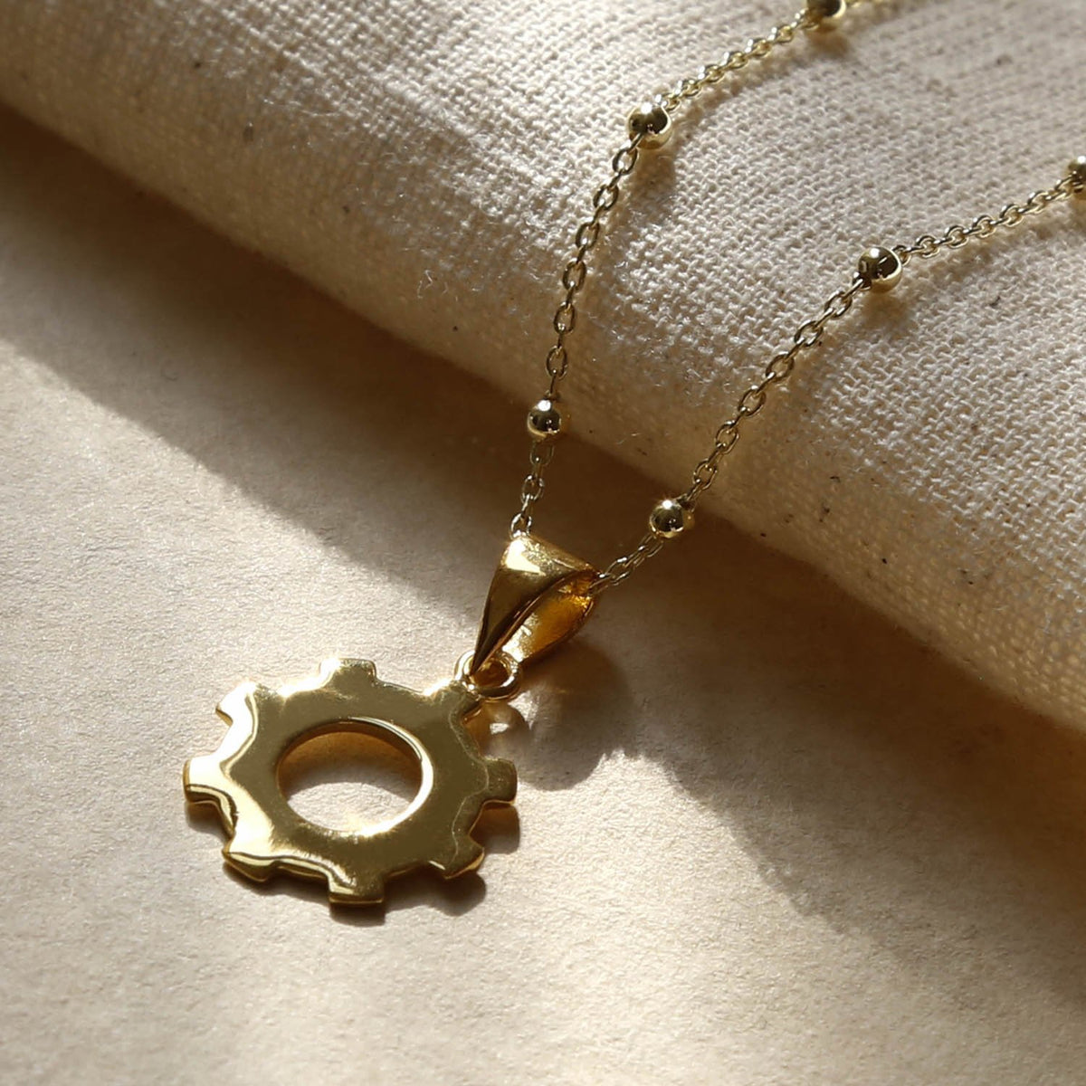 Gold Plated Sterling Silver Industrial Cog Necklace