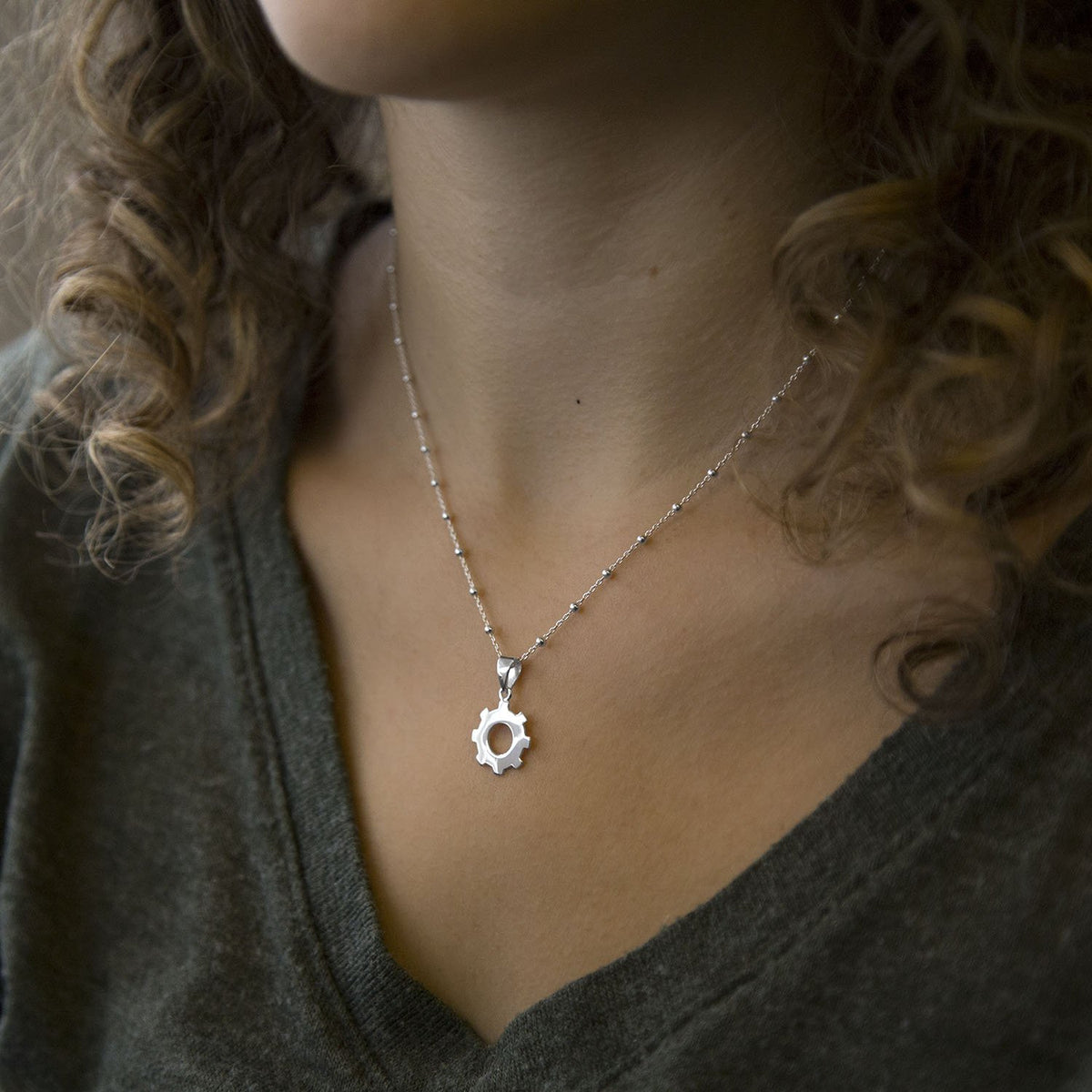 Sterling Silver Industrial Cog Necklace