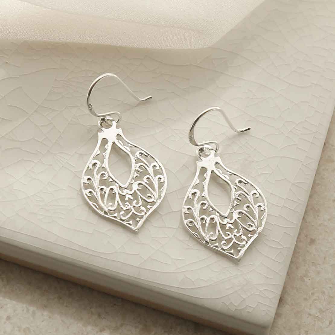 Sterling Silver Fleur De Lis Dangly Earrings