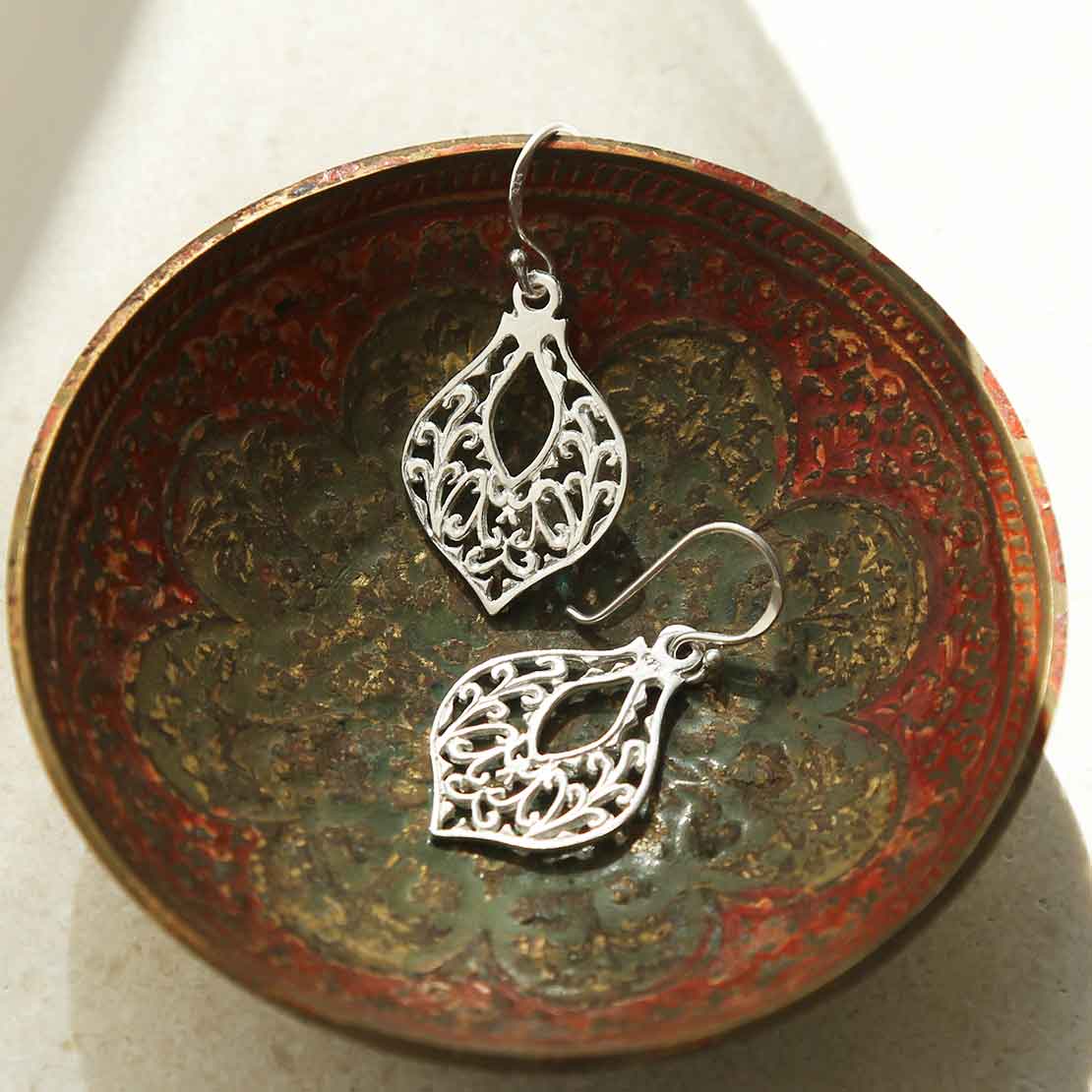 Sterling Silver Fleur De Lis Dangly Earrings