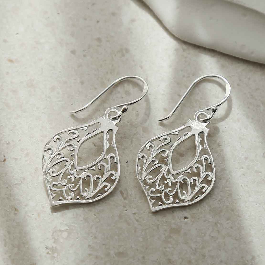 Sterling Silver Fleur De Lis Dangly Earrings