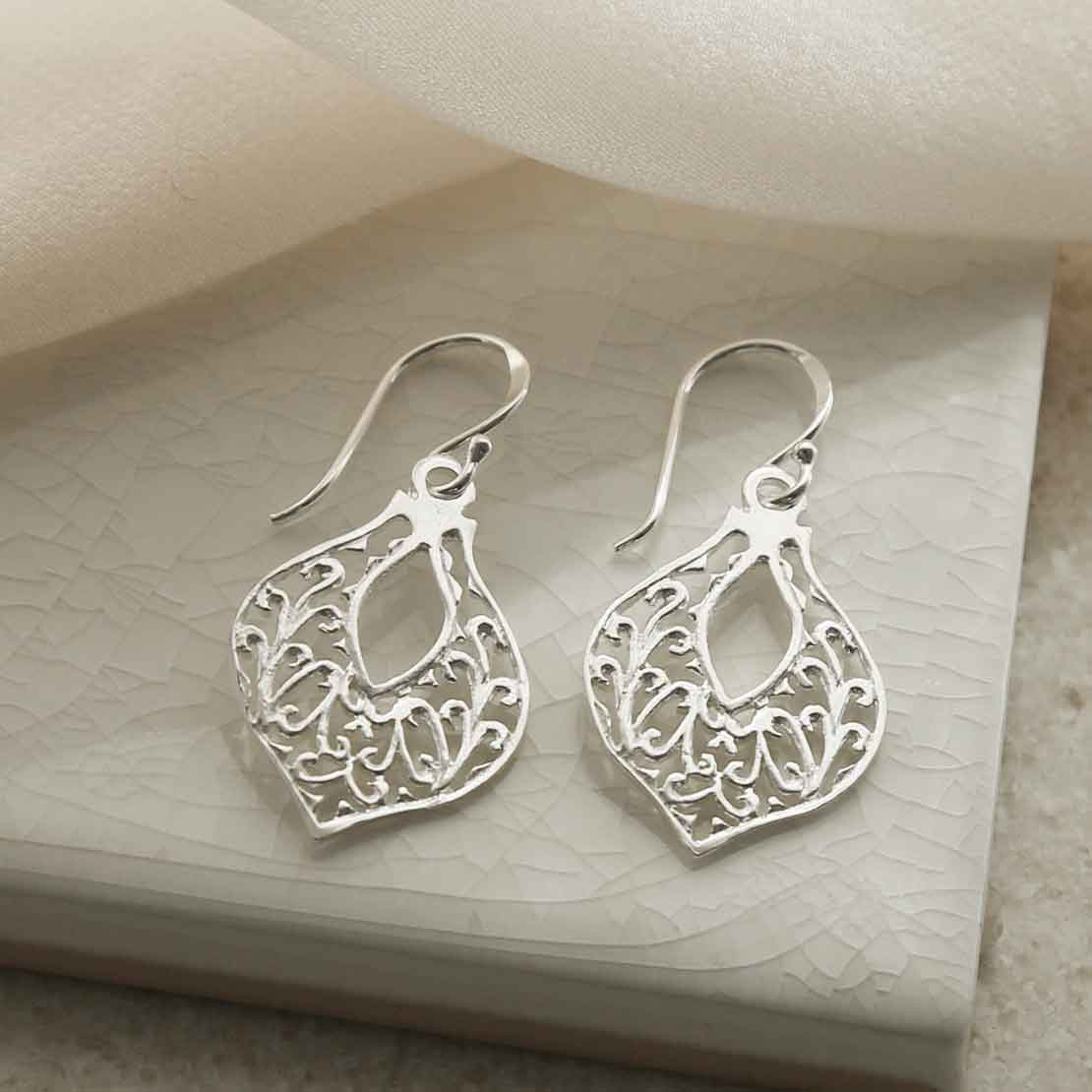 Sterling Silver Fleur De Lis Dangly Earrings