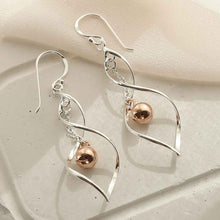 ME511 STERLING SILVER ROSE GOLD TWIST BALL DANGLY EARRINGS 2