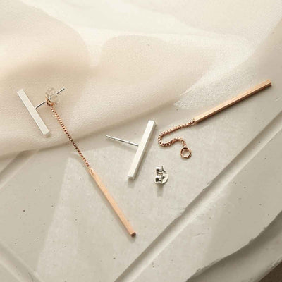 ME512 STERLING SILVER ROSE GOLD T BAR DANGLY EARRINGS 3