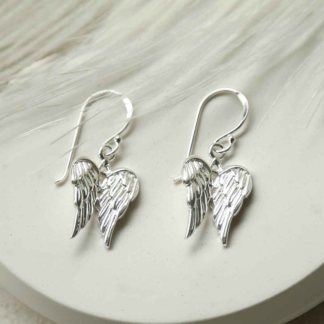 Sterling Silver Cherub Wings Dangly Earrings