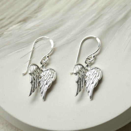 ME513E STERLING SILVER CHERUB WINGS DANGLY EARRINGS 2