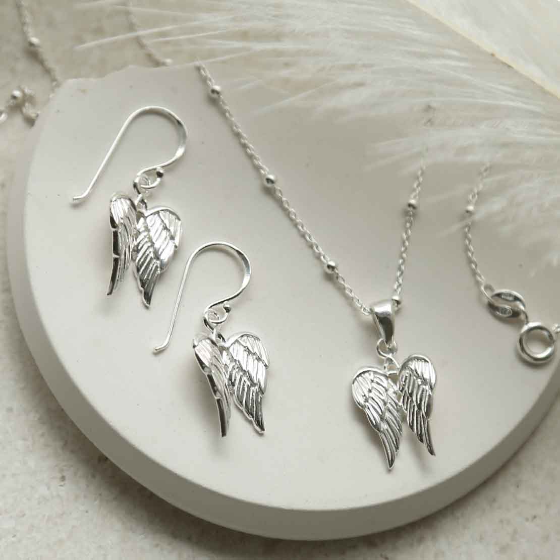 Sterling Silver Cherub Wings Dangly Earrings