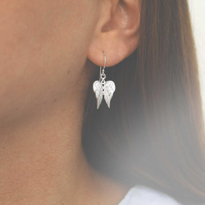 ME513 STERLING SILVER CHERUB WINGS DANGLY EARRINGS MODEL