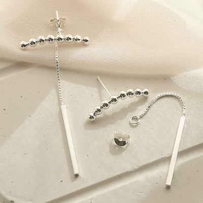 ME517 STERLING SILVER BALL AND BAR TWO WAY DANGLY EARRINGS 2
