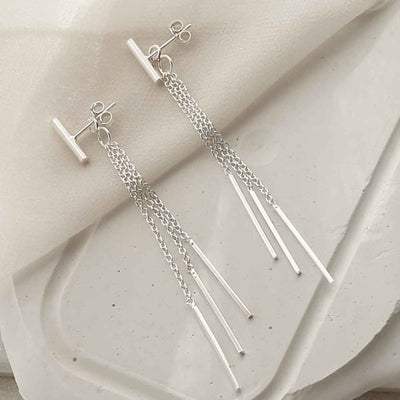 ME521 STERLING SILVER SWINGING BARS DANGLY EARRINGS 2
