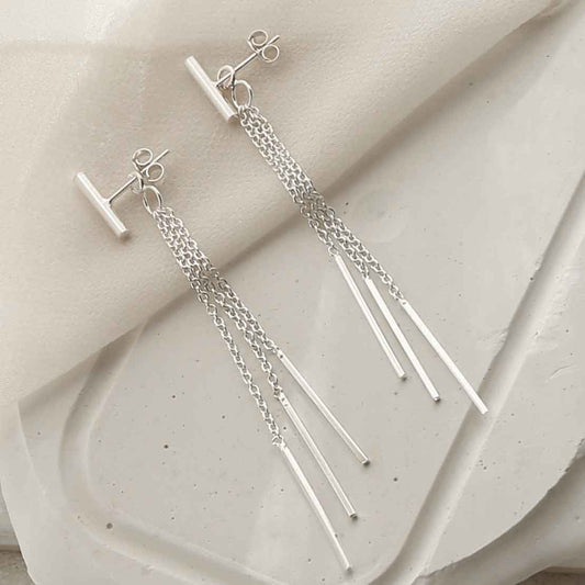 ME521 STERLING SILVER SWINGING BARS DANGLY EARRINGS 2