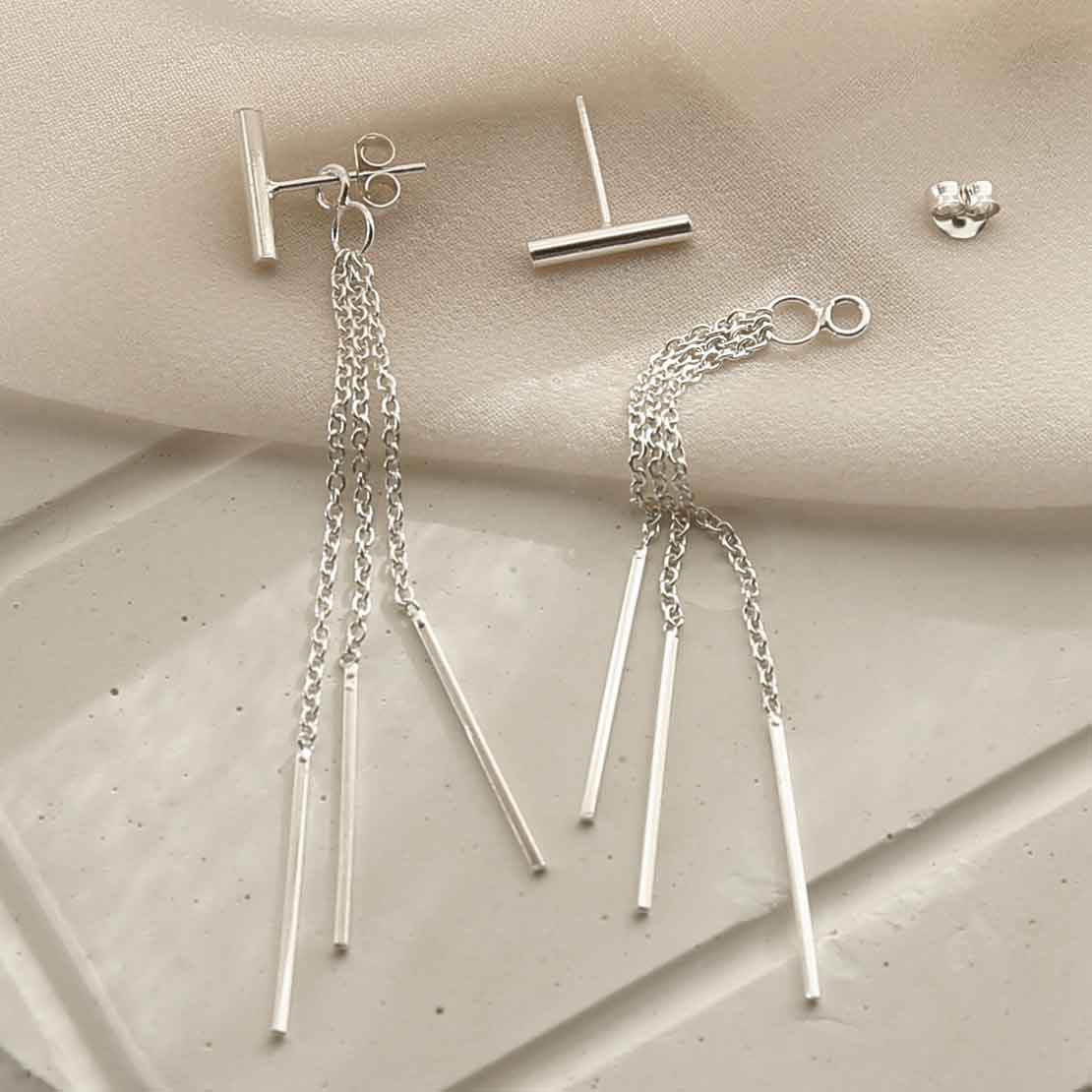 Sterling Silver Swinging Bars Dangly Earrings