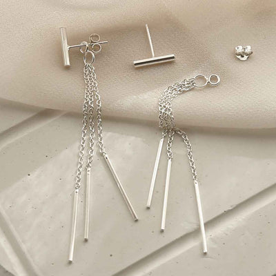 ME521 STERLING SILVER SWINGING BARS DANGLY EARRINGS 1