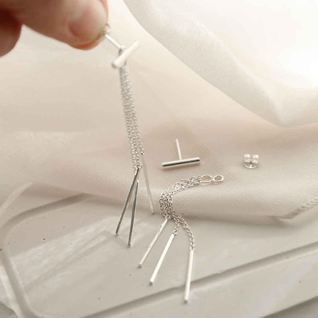 Sterling Silver Swinging Bars Dangly Earrings