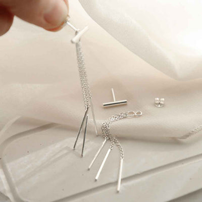 ME521 STERLING SILVER SWINGING BARS DANGLY EARRINGS 3