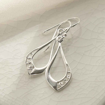 ME523 STERLING SILVER SWIRL TEARDROP DANGLY EARRINGS 1