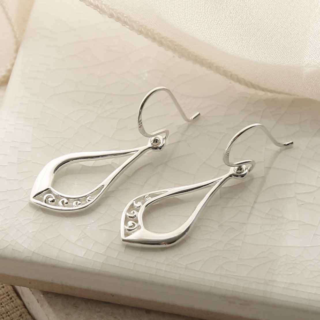 Sterling Silver Swirl Teardrop Dangly Earrings