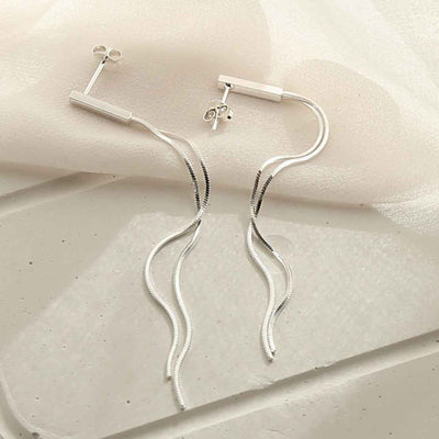 ME525 STERLING SILVER DOUBLE SNAKE CHAIN DANGLY EARRINGS 1