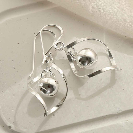 ME526 STERLING SILVER TWIST BALL DANGLY EARRINGS 4