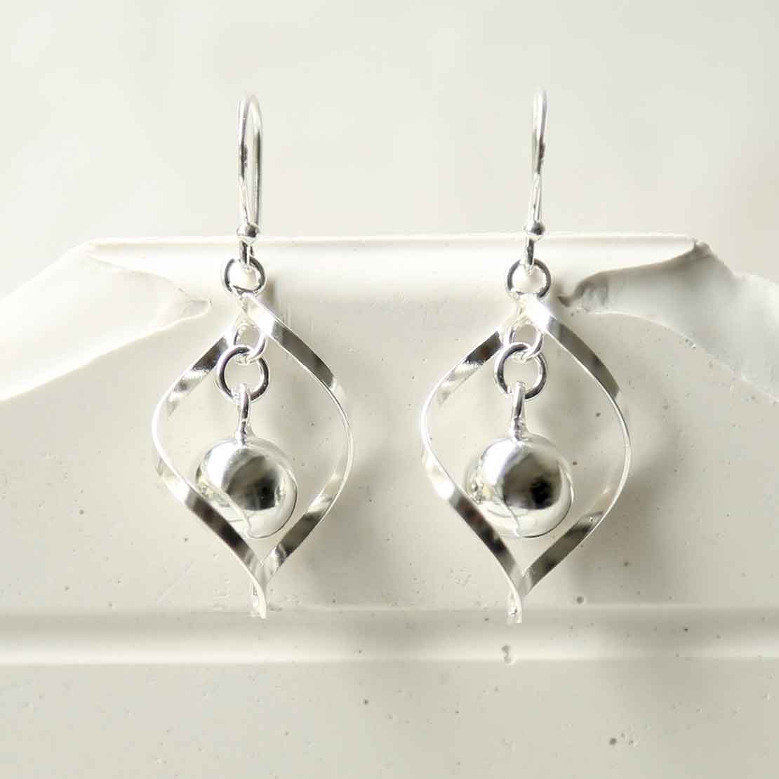Sterling Silver Twist Ball Dangly Earrings